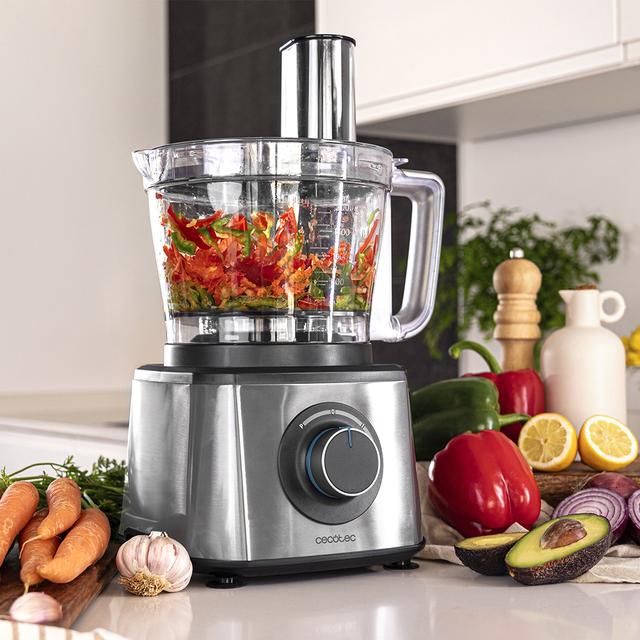 04356 - Procesador de alimentos CECOTEC Paprika 2000. potencia mxima de 2000 W, cuerpo de acero inoxidable, 2 velocidades y pulse. Incluye bowl de 3,5 L. Accesorios: 3 discos de corte, cuchilla para picar y cuchilla para amasar.(04356)