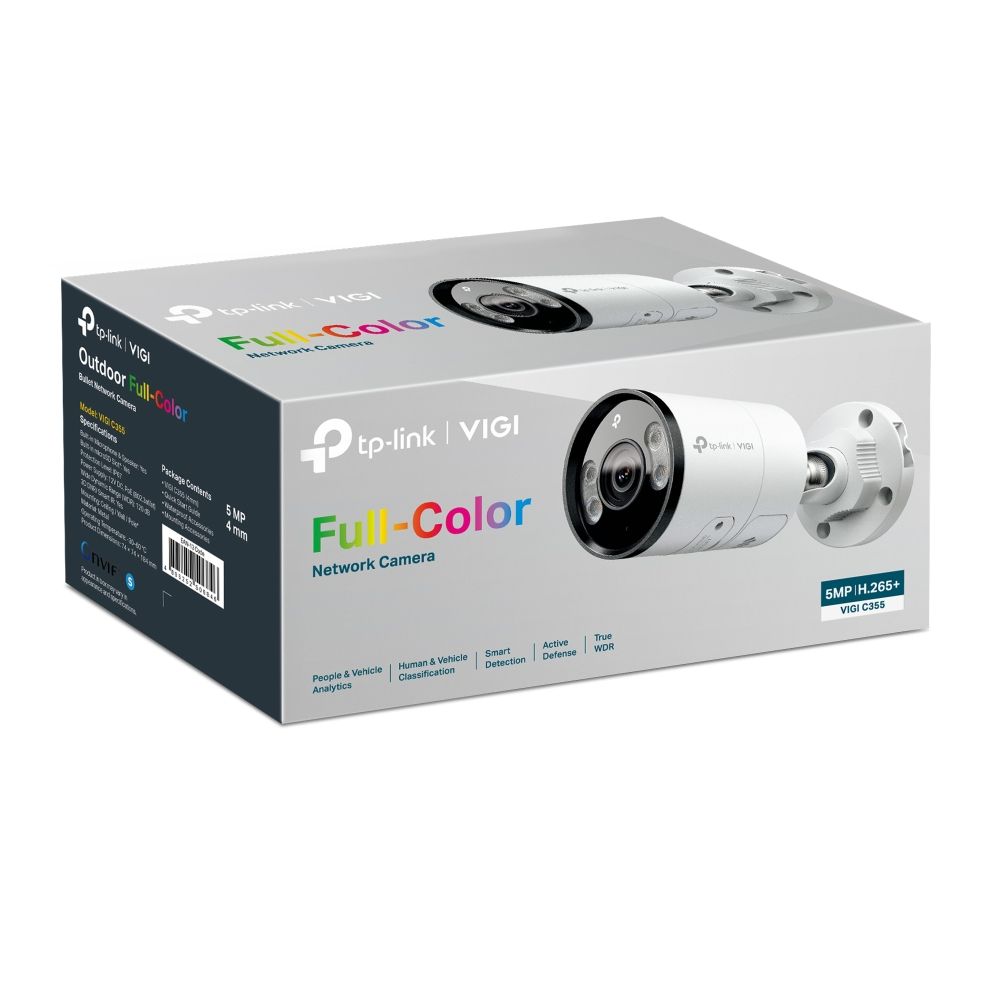 VIGI C355(4mm) - Cmara IP TP-Link 5Mp H.265+ Sensor CMOS Altavoces/Micrfono Incorporados IP67 PoE 1xRJ45 Ethernet Visin Nocturna 30m LED IR/Blanca Exterior Pared Blanca (VIGI C355 4mm)
