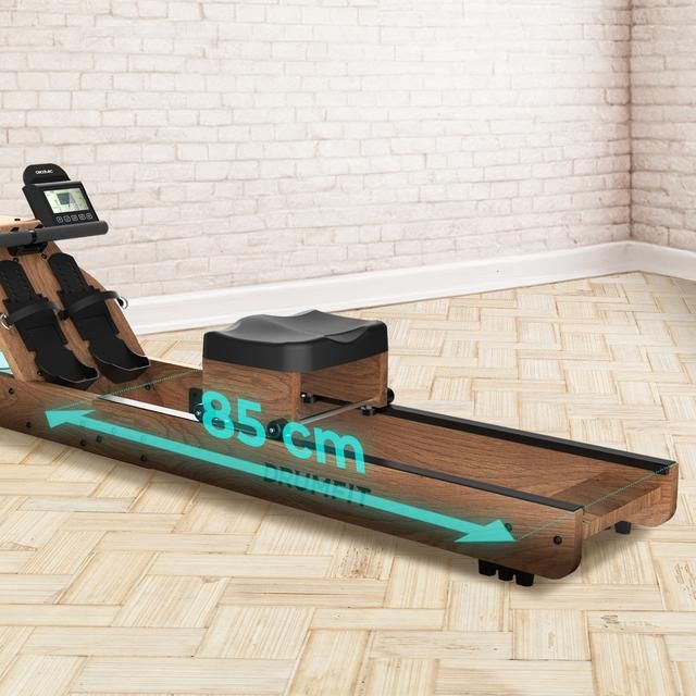 07226 - Remo de resistencia de agua CECOTEC Drumfit Rower 20000 Neptuno Wood. con acabado en madera. Tanque de 13 litros de capacidad. APP. Silln ajustable horizontalmente. Pantalla LCD. Soporte dispositivos. Doble manillar. mximo de 135kg y altura 195cm(07226)