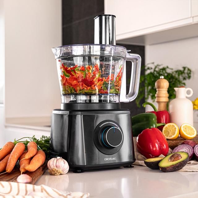 04361 - Procesador alimentos CECOTEC Paprika 2000 Full potencia mxima de 2000W, cuerpo acero inoxidable, 2velocidades y pulse. locidades y pulse. Incluye bowl de 3,5 L. Accesorios: 3 discos de corte, disco para cremas, cuchilla para picar y cuchilla para (04361)