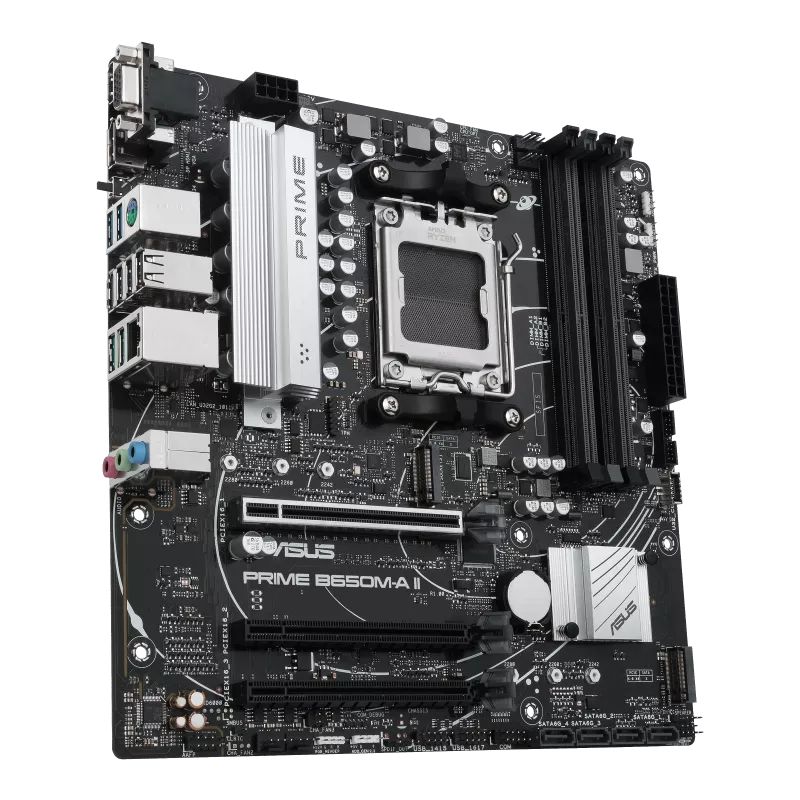 90MB1EH0-M0EAYC - Placa base ASUS PRIME B650M-A II-CSM:(AM5) 4DDR5 M.2 SATA3 PCIe USB 2.0 USB-A 3.0/3.1 DP HDMI VGA RJ45 PS/2 mATX 7.1 Gigabit Ethernet 2.5