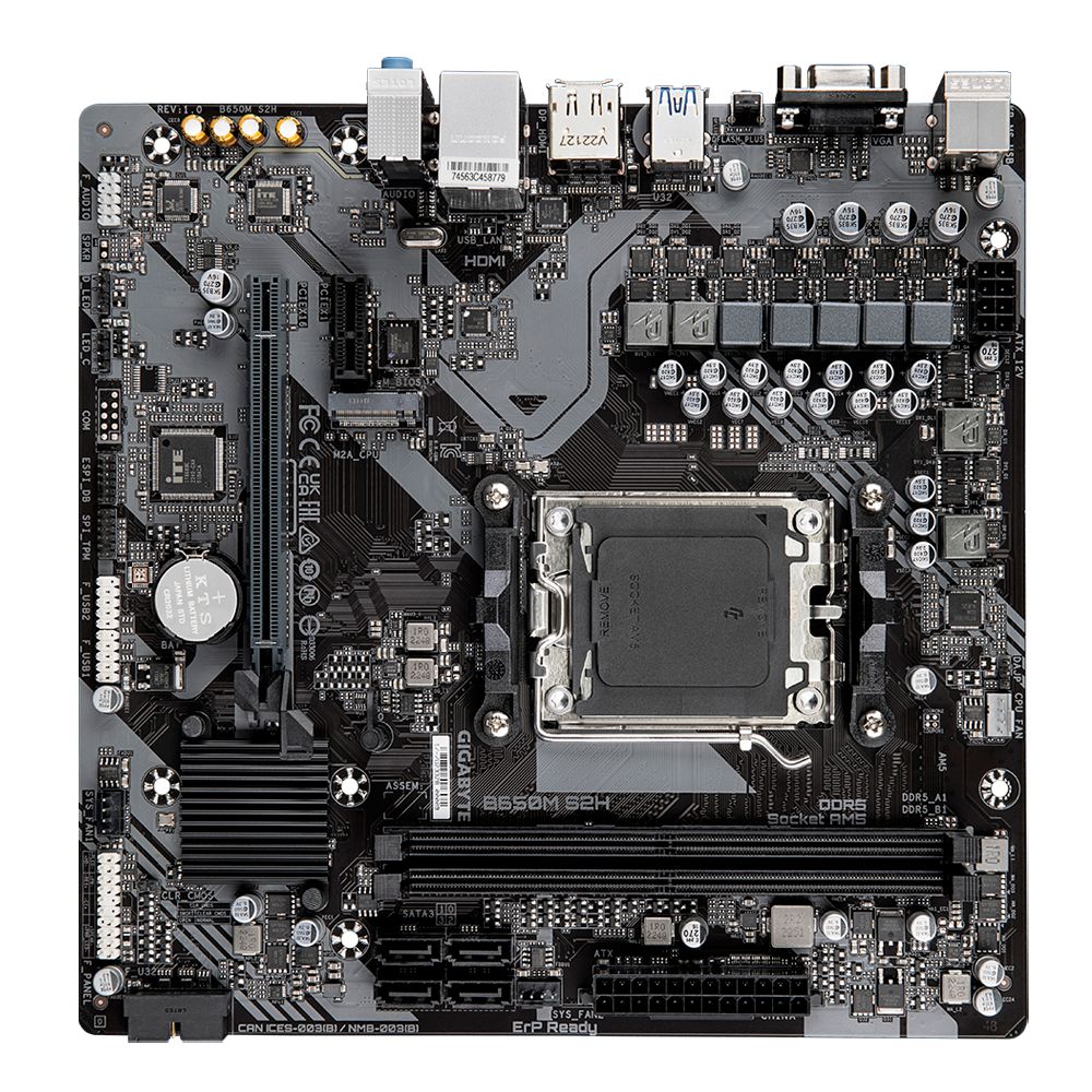 B650M S2H G10 - Placa base GIGABYTE B650M S2H: (AM5) 2DDR5 M.2 SATA3 PCIe 4.0 VGA HDMI 2.1 DP 1.4 RJ45 PS/2 7.1 mATX Gigabit Ethernet