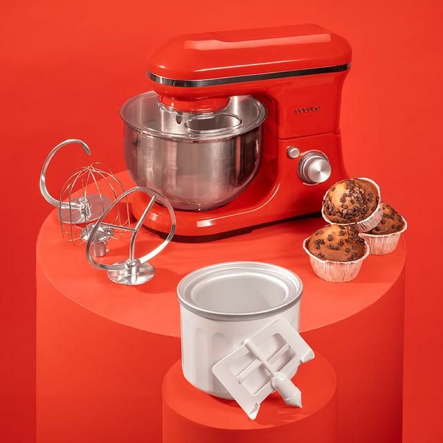03903 - Batidora CECOTEC Amasadora Cecomixer Merengue 5L 1200 Ice-Cream Red, con 5 funciones, diseo elegante y accesorios para batir y amasar. Incluye funcin para hacer helado.(03903)