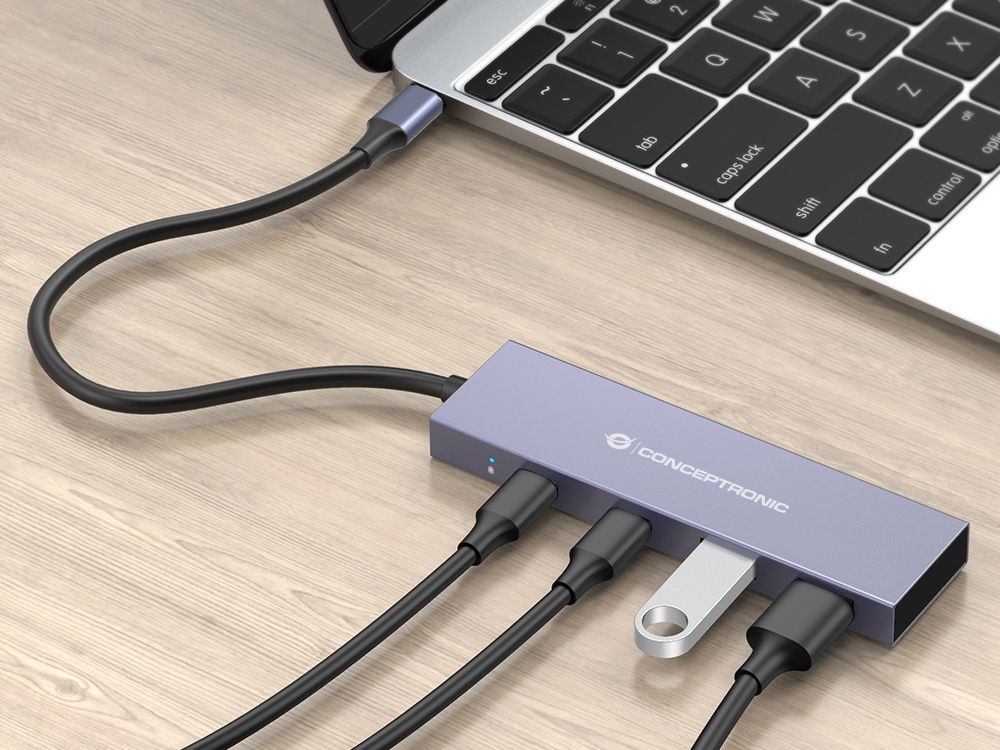 HUBBIES13G - Hub CONCEPTRONIC USB-C a 2xUSB-A 3.0 2xUSB-C 3.0 25cm Gris (HUBBIES13G)