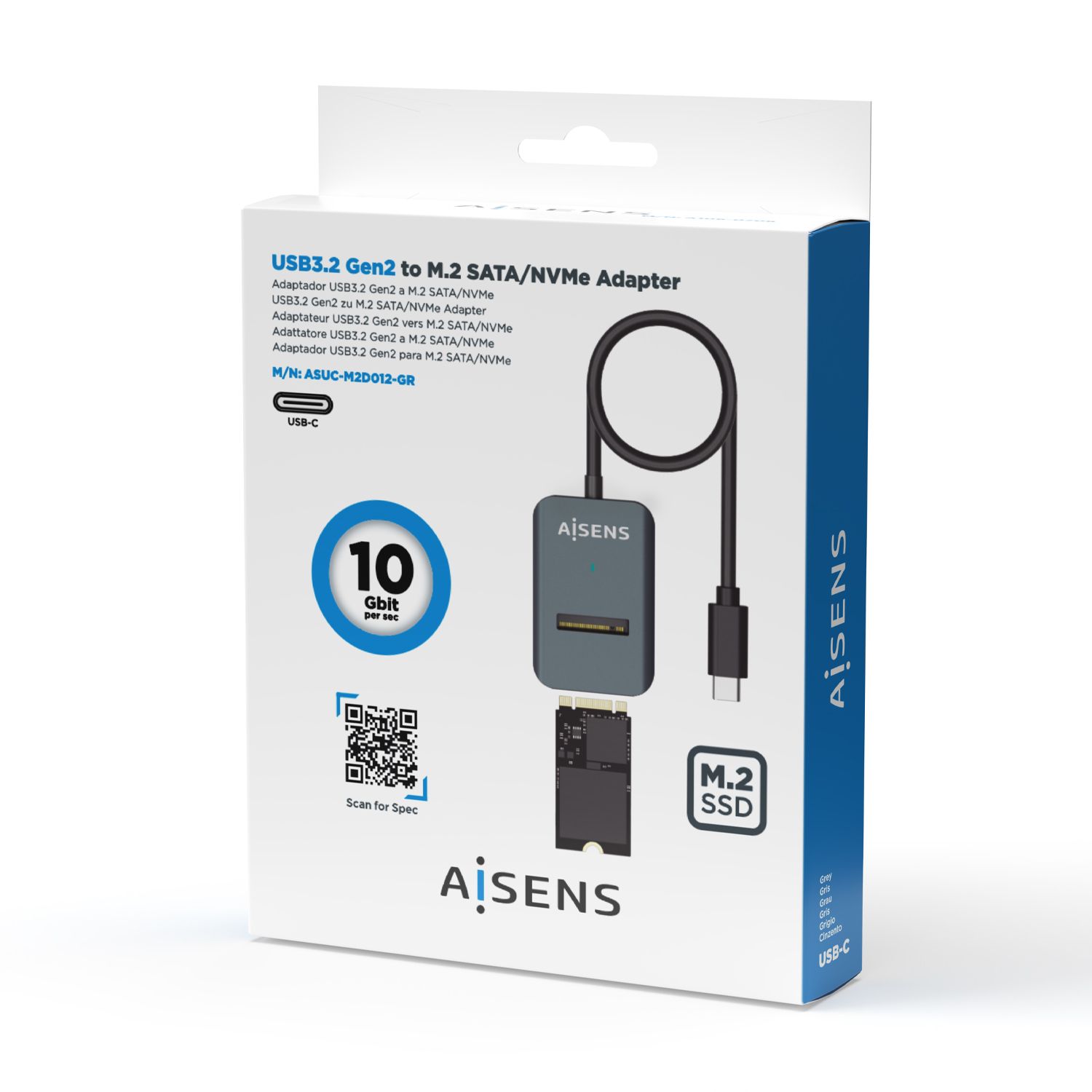 ASUC-M2D012-GR - Docking AISENS USB-C SSD M.2 SATA/NVMe Gris (ASUC-M2D012-GR)