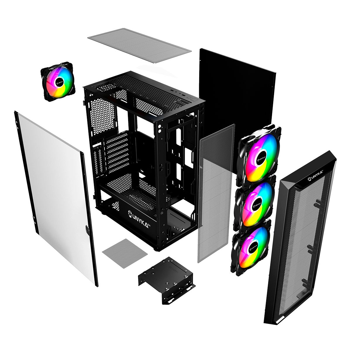 UK511208 - Caja Gaming UNYKA Armor Ventana Lateral de Cristal Templado ARGB 2xUSB-A 3.0 1xUSB-C 3.1 ATX mATX ITX Negra (UK511208)