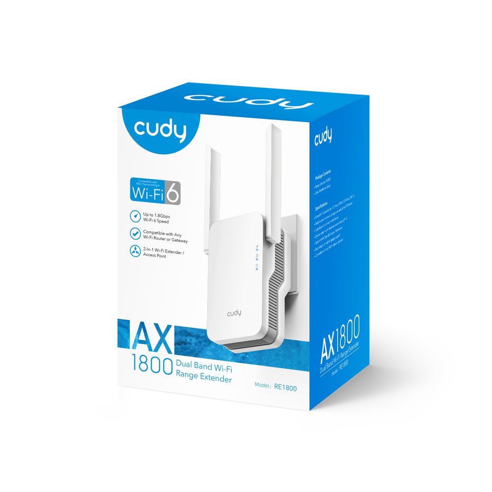 RE1800 - Mesh CUDY AX1800 WiFi 6 DualBand 1xRJ45 2 Antenas Externas 5dBi Blanco (RE1800)