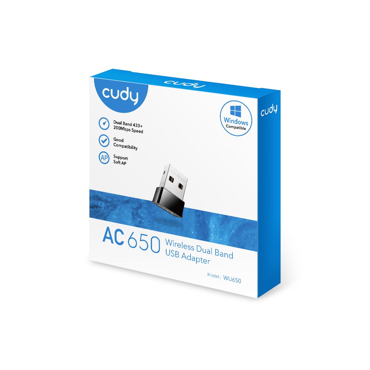 WU650 - Adaptador CUDY AC650 WiFi DualBand USB 2.0 PC/Porttil Negro (WU650)