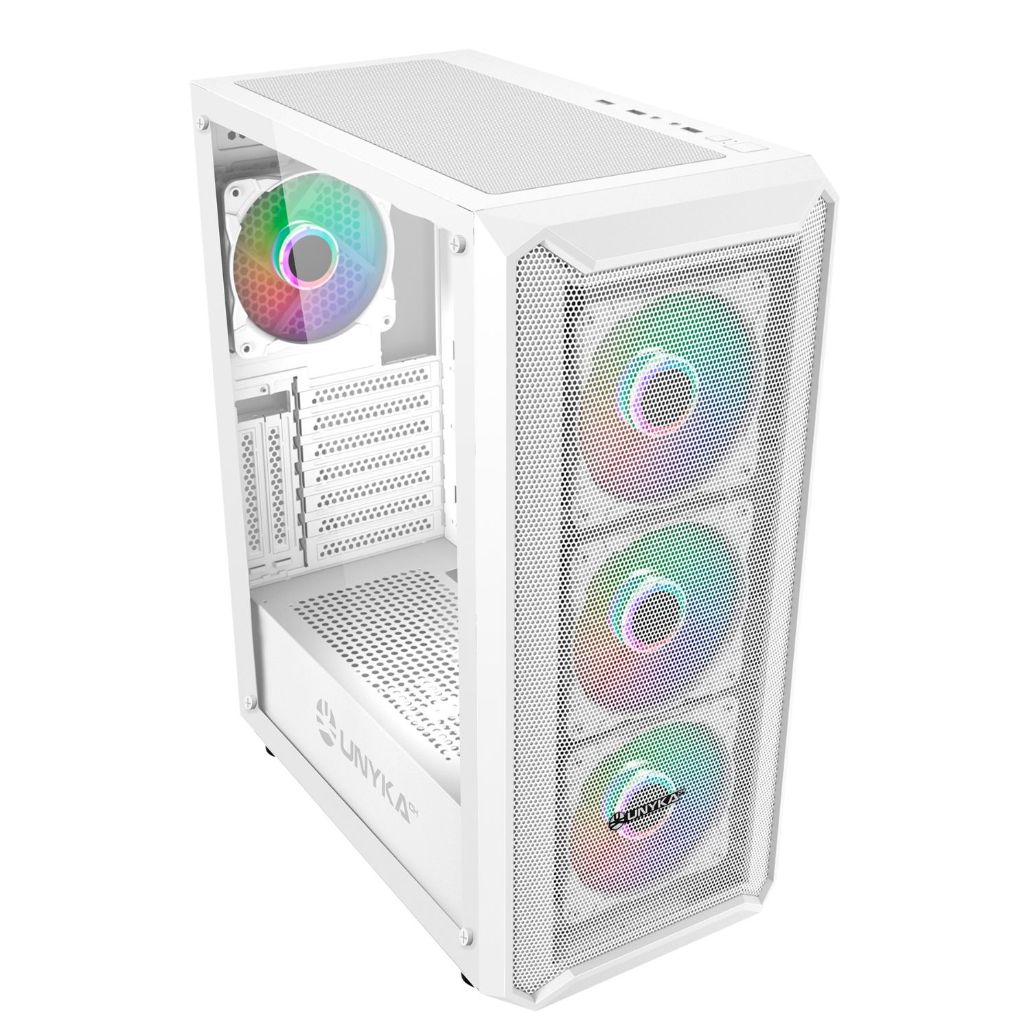 UK511209 - Caja Gaming UNYKA Armor 3Gen Ventana Lateral de Cristal Templado ARGB 3xUSB-A 3.0 1xUSB-C 3.1 ATX mATX ITX Blanca (UK511209)