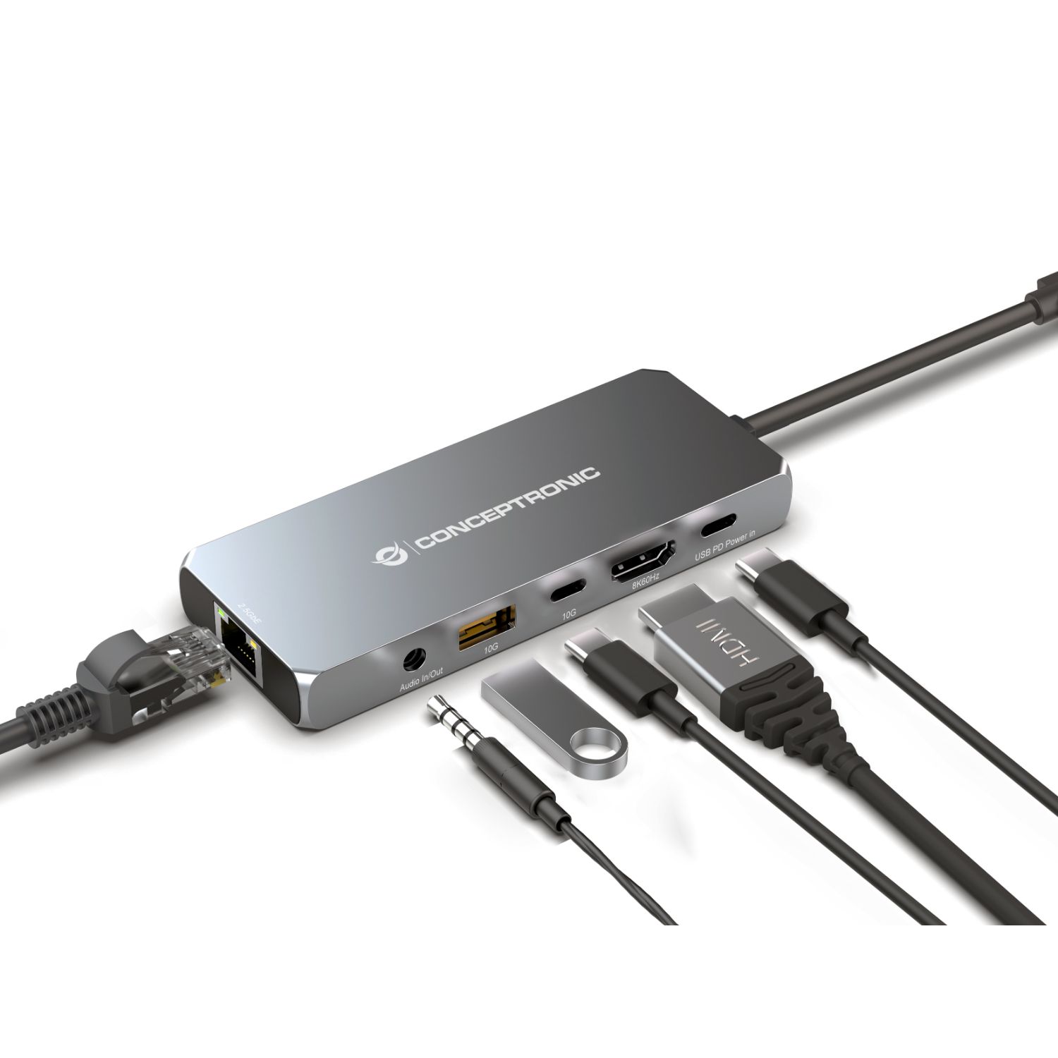 DONN22G - Docking Station CONCEPTRONIC 6en1 USB4 a HDMI/2.5GbE/USB-C PD 100W/USB-C 3.1/USB-A 3.1/Audio Gris (DONN22G)