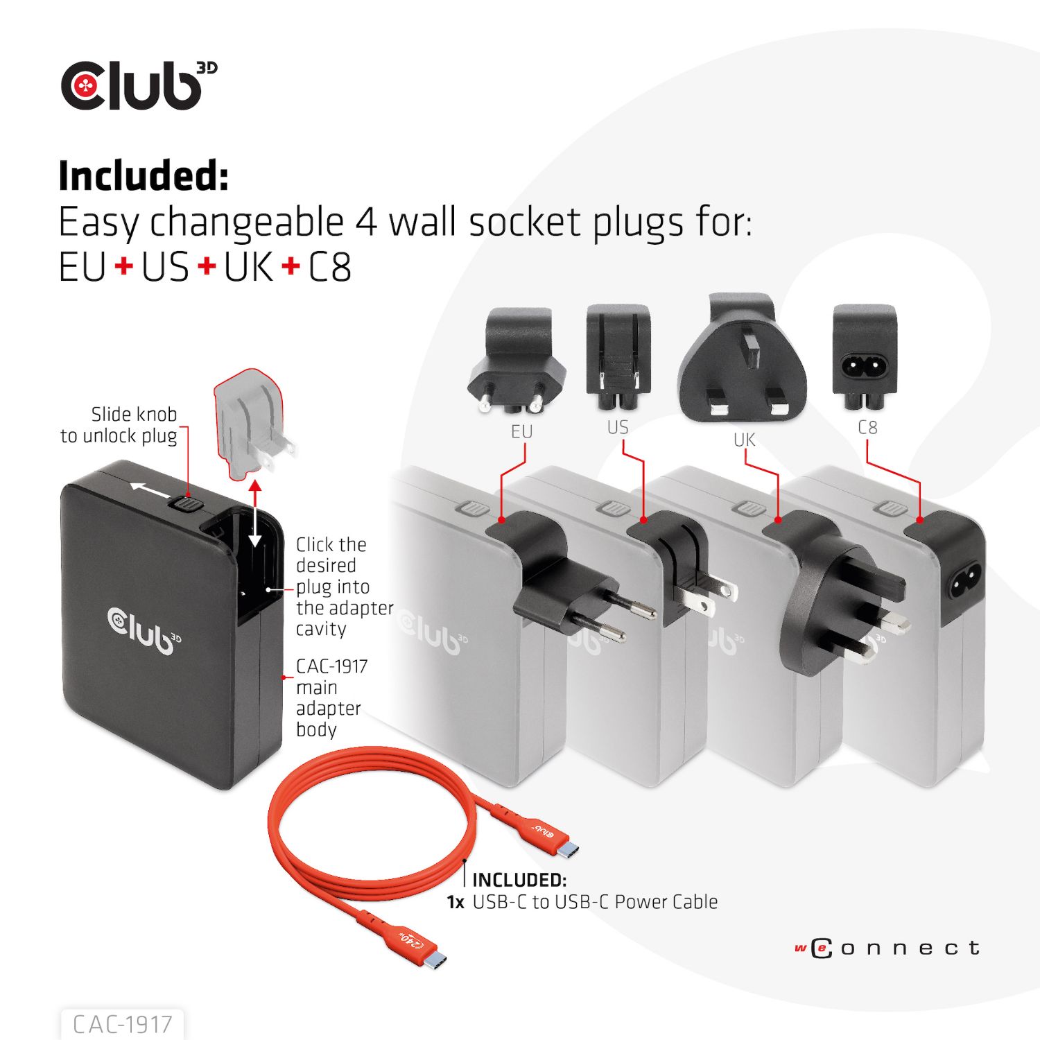 CAC-1917 - Cargador de Viaje Club 3D 140W PD 3.1 3xUSB-A 1xUSB-C Negro (CAC-1917)