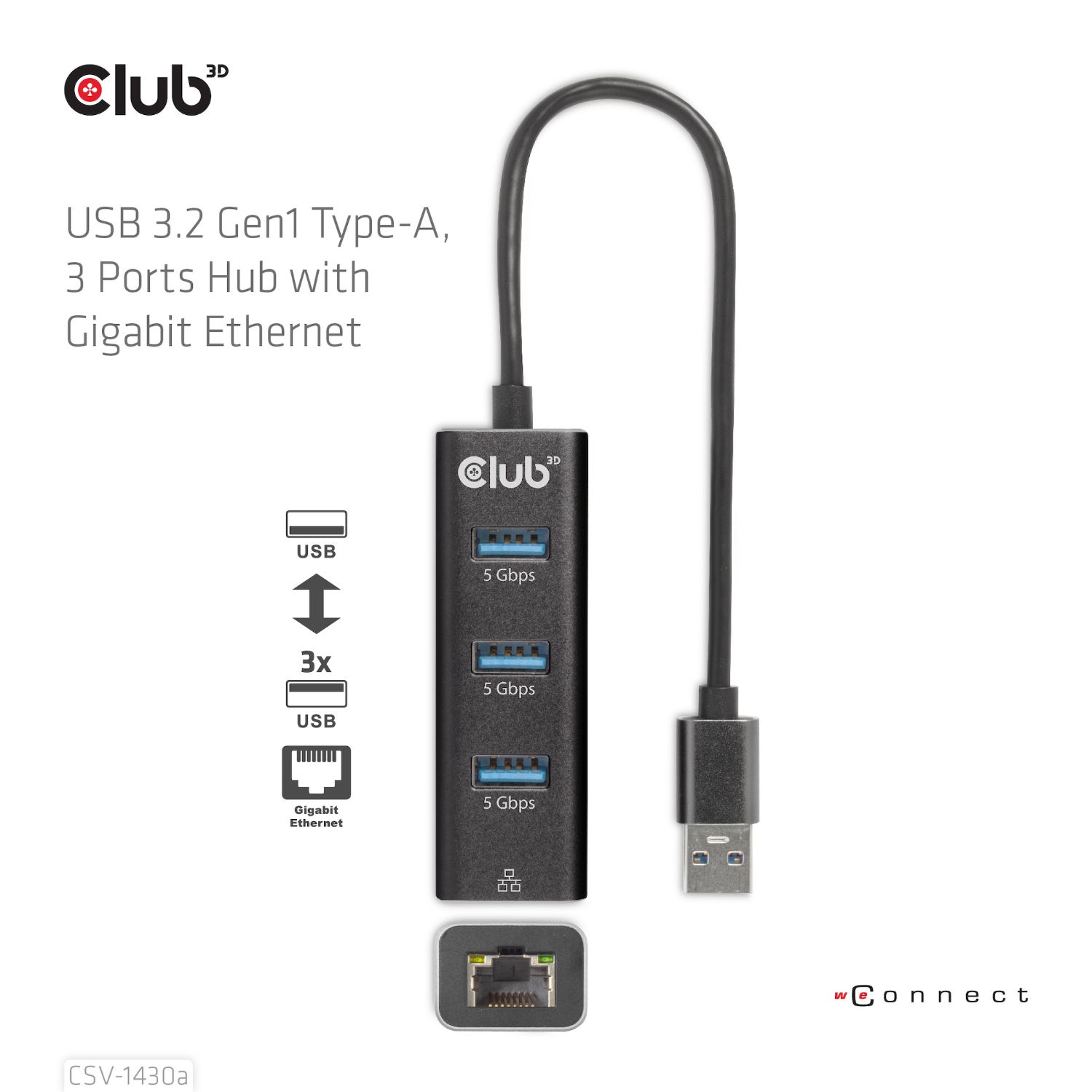 CSV-1430A - Hub Club 3D USB-A a 3xUSB-A 3.0/1xRJ45 Negro (CSV-1430A)