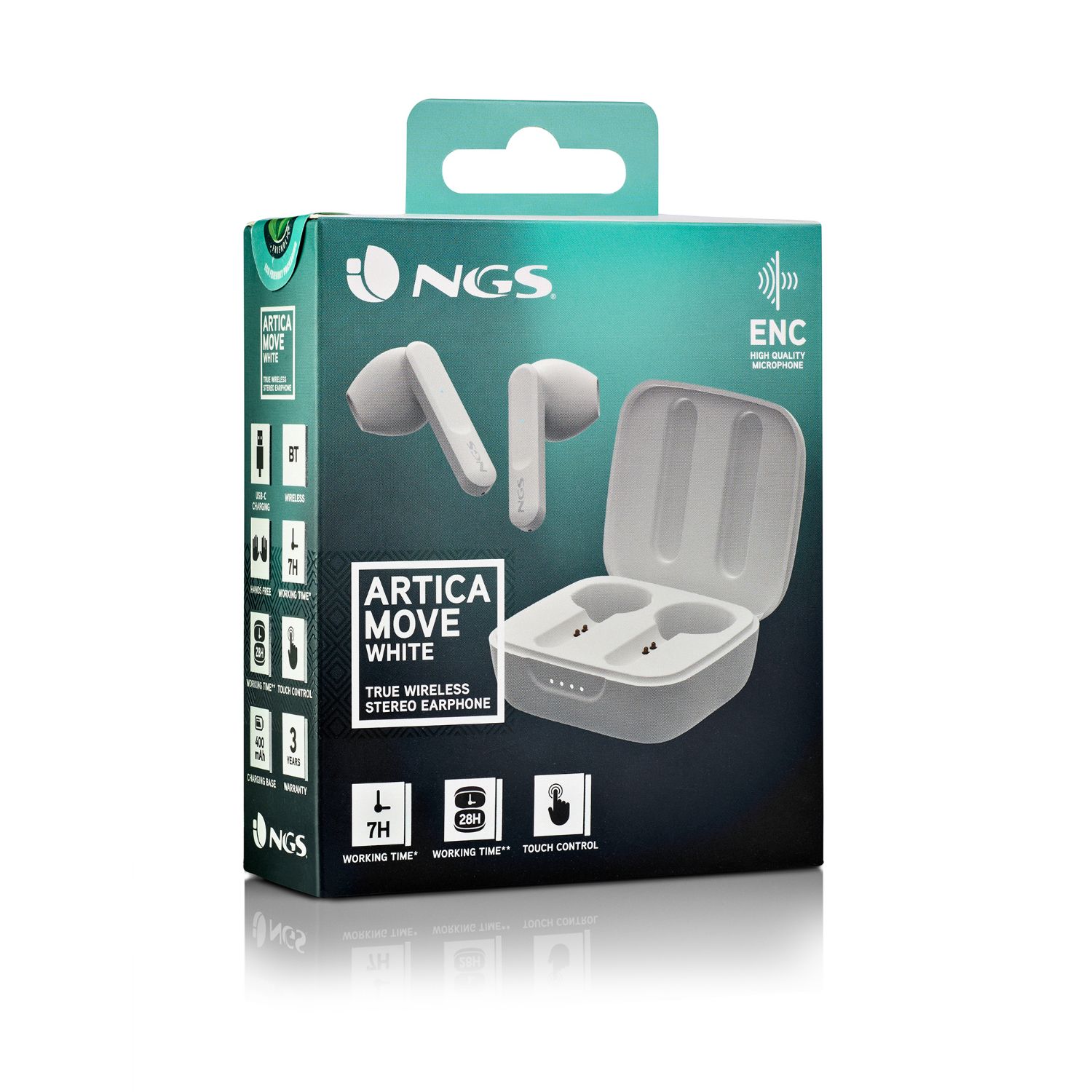 ARTICAMOVEWHITE - Auriculares NGS Intra-Aurales Binaurales Bluetooth 5.3 10m Micrfono Integrado Estuche de Carga USB-C Blancos (ARTICAMOVEWHITE)
