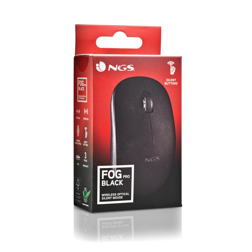FOGPROBLACK - Ratn NGS FOG Pro Ergonmico ptico Ambidextro RF Wireless 2.4GHz 1000dpi 2 Botones Negro (FOGPROBLACK)