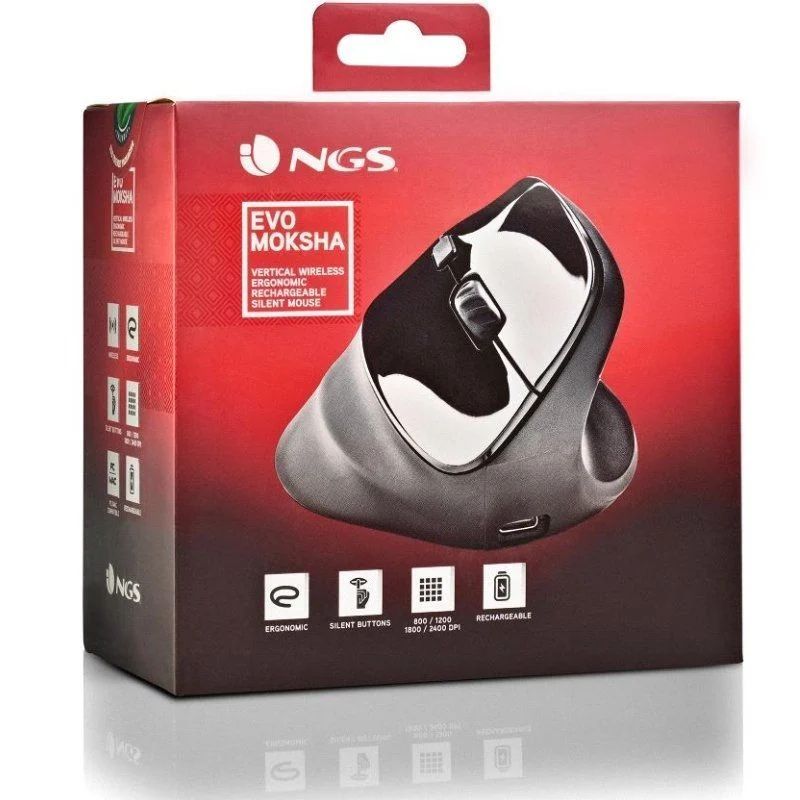 EVOMOKSHA - Ratn Vertical NGS Evo Moksha Ergonmico ptico Diestro RF Wireless 2.4GHz 2400dpi 5 Botones Negro (EVOMOKSHA)