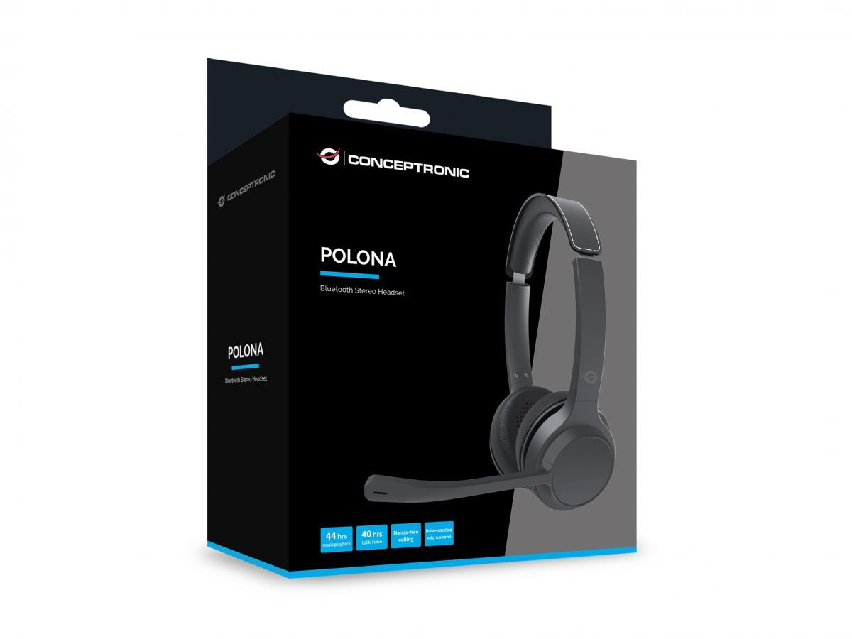 POLONA04B - Auriculares+Micr�fono CONCEPTRONIC Supraurales Binaurales Bluetooth 5.2 USB-C 3.5mm Negros (POLONA04B)