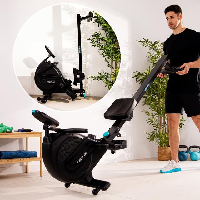 07223 - Mquina remo CECOTEC Drumfit Rower 9000 Regata, resistencia magntica y 8 niveles de intensidad. Volante de inercia 9 Kg. Pantalla LCD. Estructura plegable de forma vertical. Reposapis con correas ajustables y ruedas de transporte. (07223)