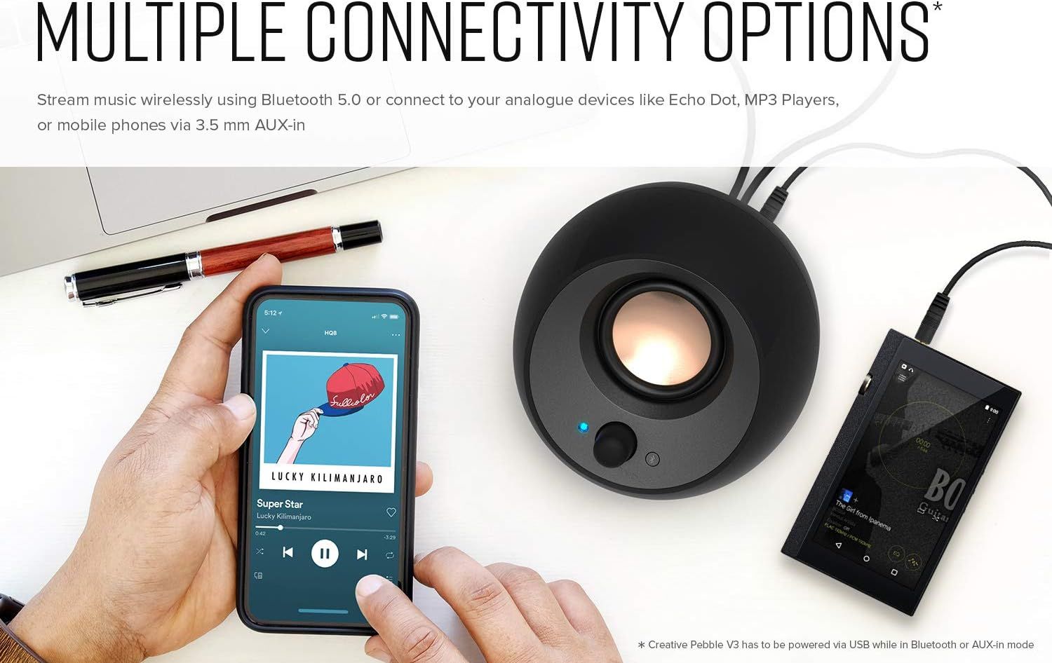51MF1700AA000 - Altavoces Creative Pebble V3 2x8W 2.0 USB-C Bluetooth 5.0 Entrada Auxiliar Negros (51MF1700AA000)