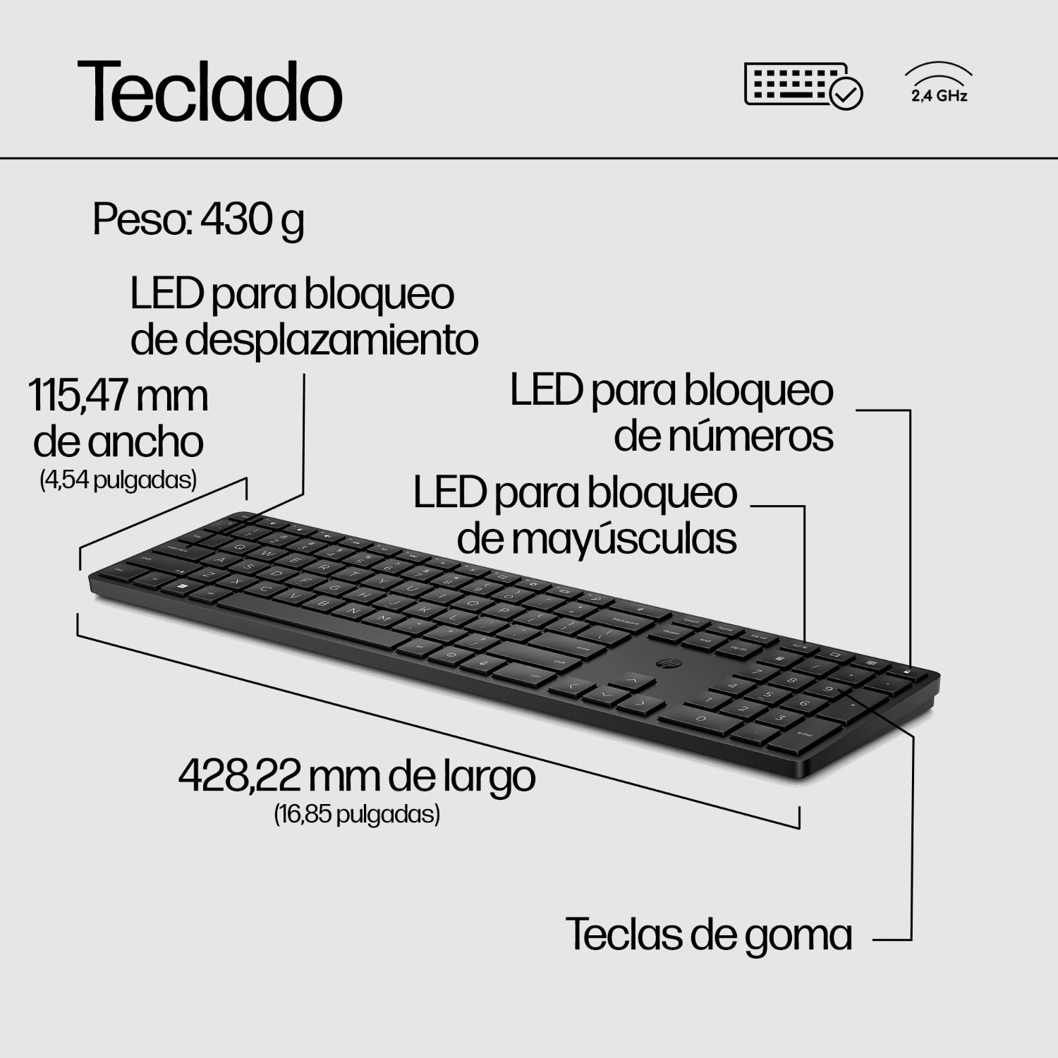 4R013AA - Teclado+Ratn HP 650 Wireless RF 2.4GHz Ambidextro 4000dpi Negro (4R013AA)
