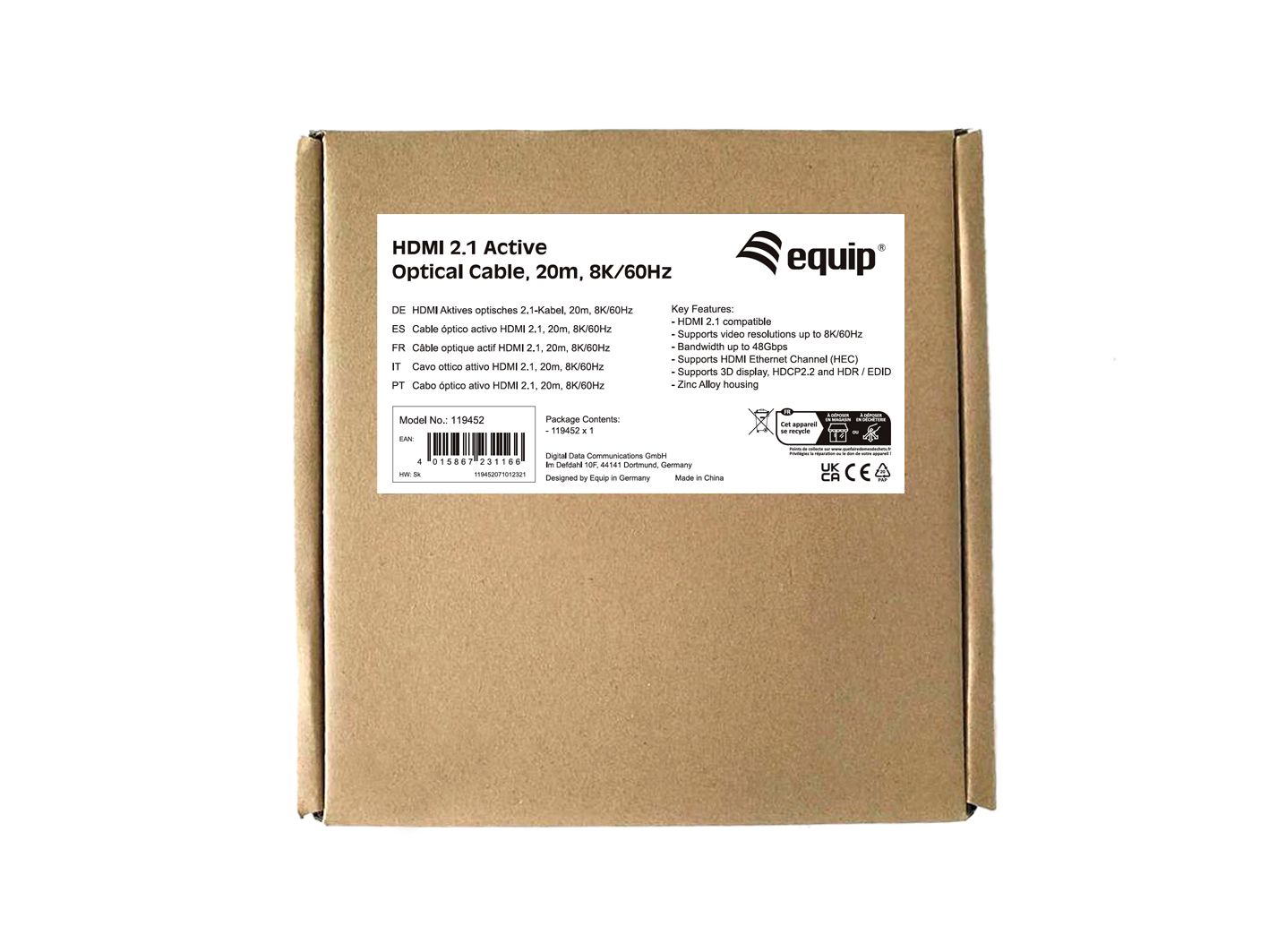 EQ119452 - Cable EQUIP HDMI A 2.1 M/M 8K 20m Negro (EQ119452)
