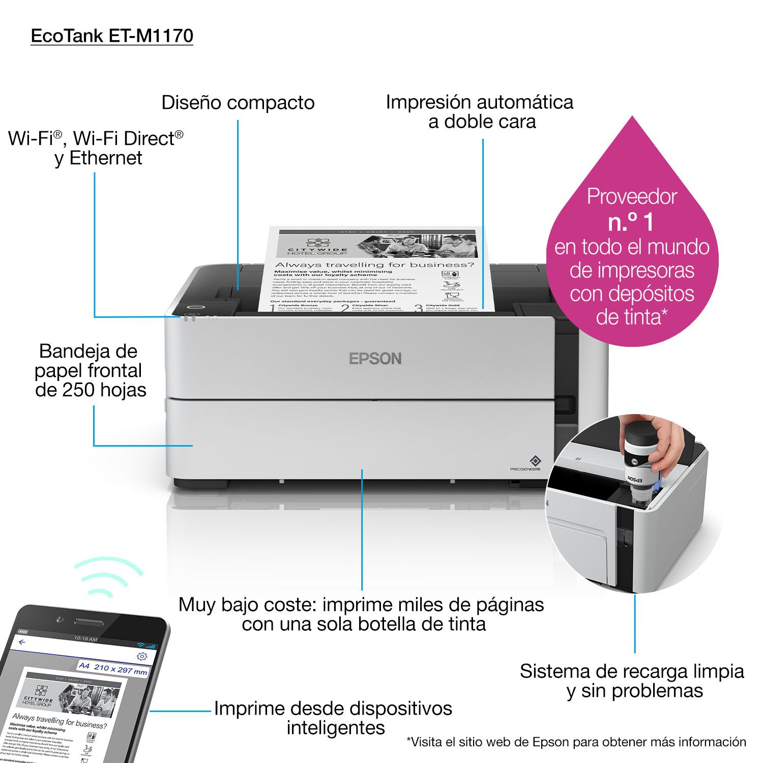 C11CH44401 - Impresora Epson monocromo EcoTank ET-M1170 (C11CH44401)