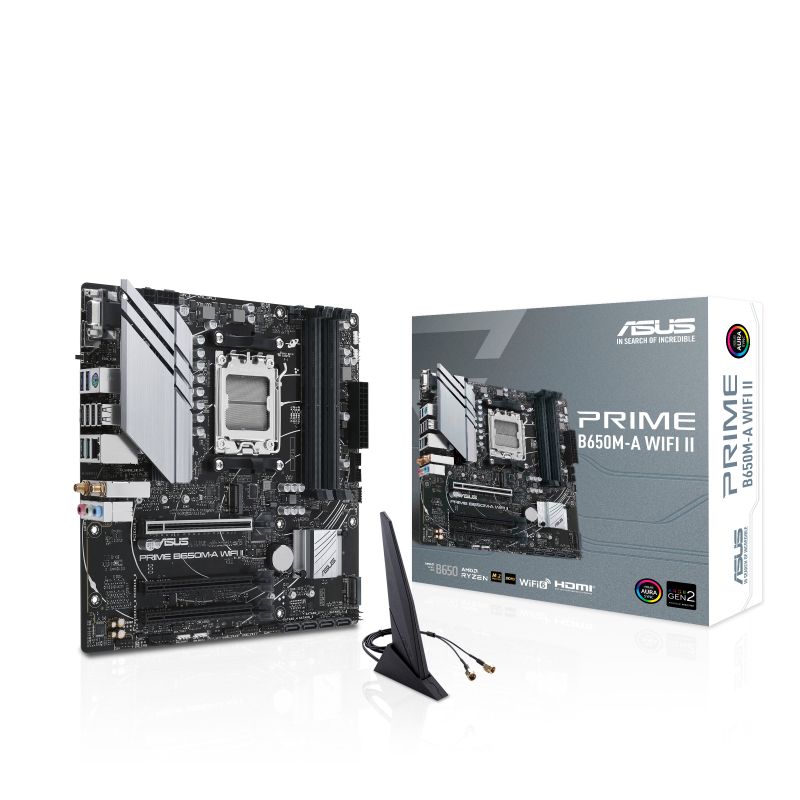 90MB1EG0-M0EAY - Placa base ASUS PRIME B650M-A WIFI II: (AM5) 4DDR5 SATA3 M.2 PCIe 4.0/5.0 HDMI VGA DP RJ45 mATX WiFi 6 Bluetooth 5.2 Gigabit Ethernet 2.5