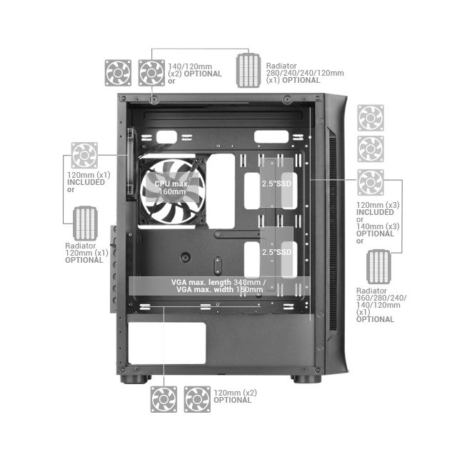 MCNEOW - Caja Mars Gaming Ventana Lateral de Cristal Templado ARGB 2xUSB 2.0 1xUSB-A 3.0 ATX EATX mATX Mini-ITX Blanca (MCNEOW)