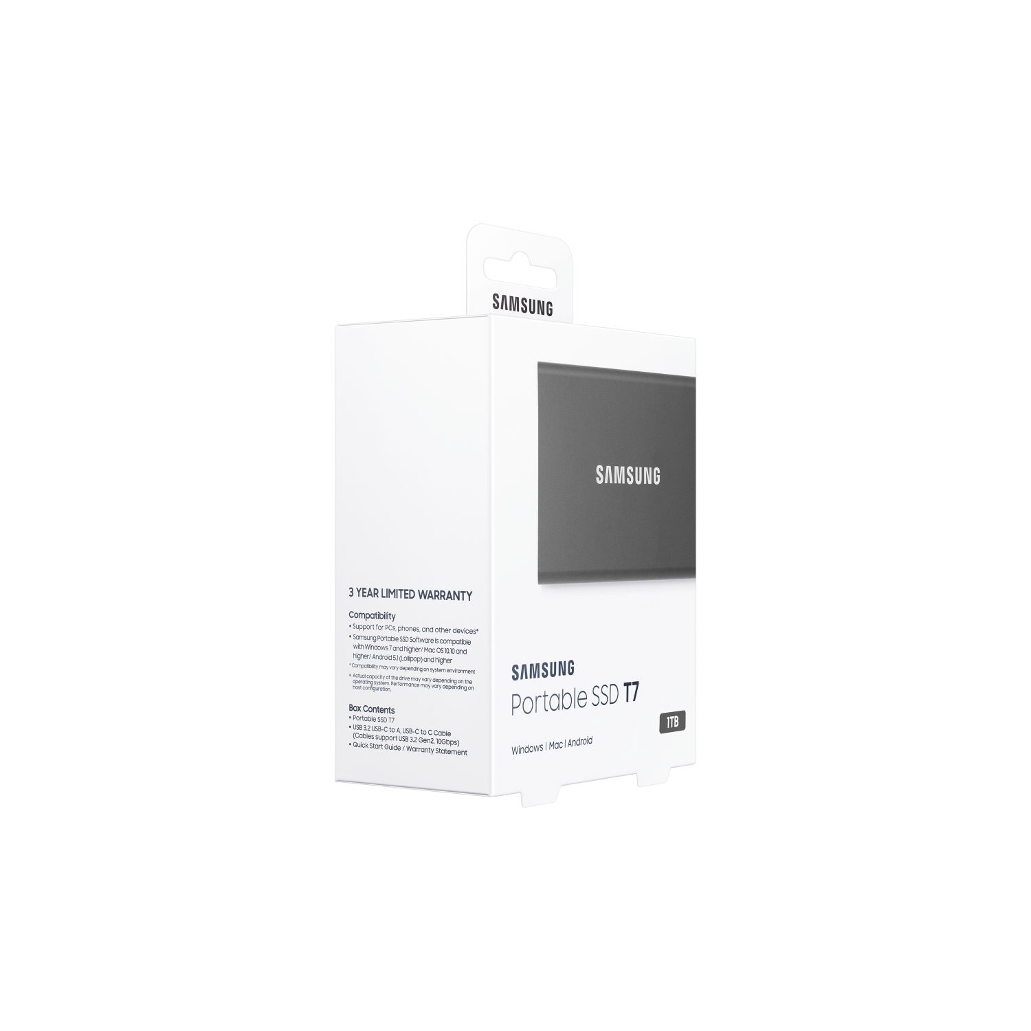 MU-PC1T0T/WW - Disco SSD Samsung T7 1Tb NVMe USB-C 3.1 Lectura 1050 Mb/s Escritura 1000 Mb/s Gris Titanio (MU-PC1T0T/WW)