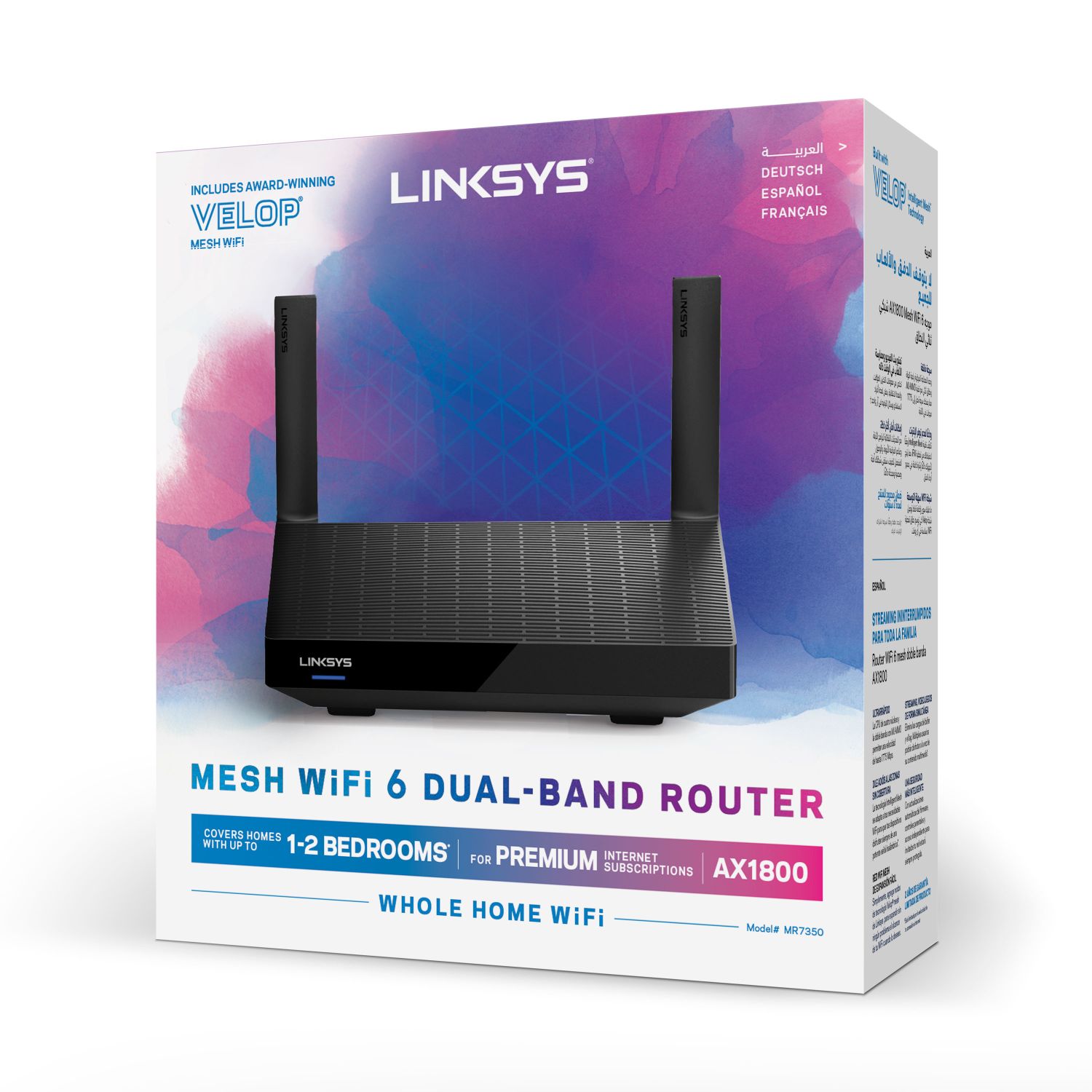 MR7350-EU - Router Mesh Linksys AX1800 WiFi 6 DualBand 4xRJ45 Gigabit Ethernet LAN Ethernet WAN 1xUSB-A 3.0 2 Antenas externas Negro (MR7350-EU)