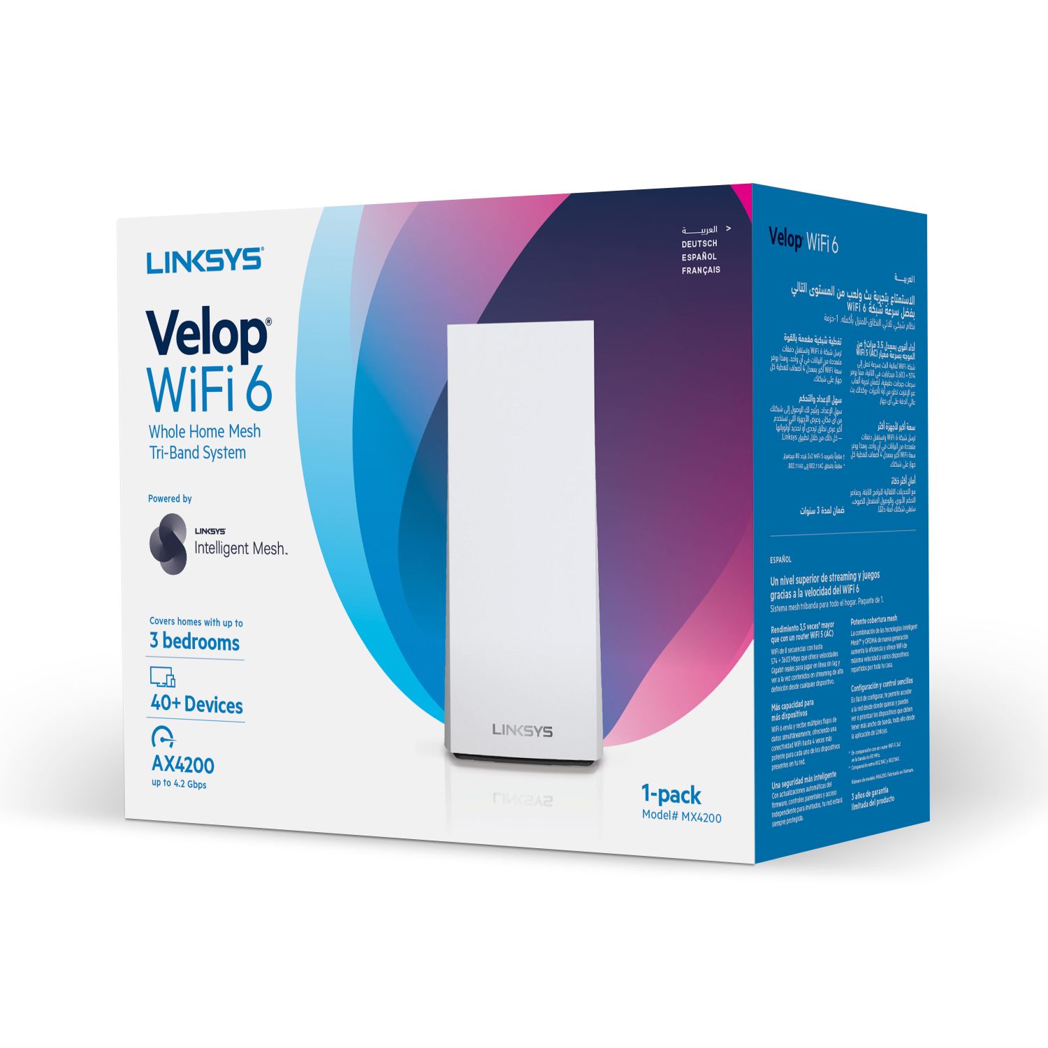 MX4200-EU - Mesh Linksys WiFi 6 TriBand 4xRJ45 Bluetooth 4.0 6 Antenas internas Blanco (MX4200-EU) 1 Nodo