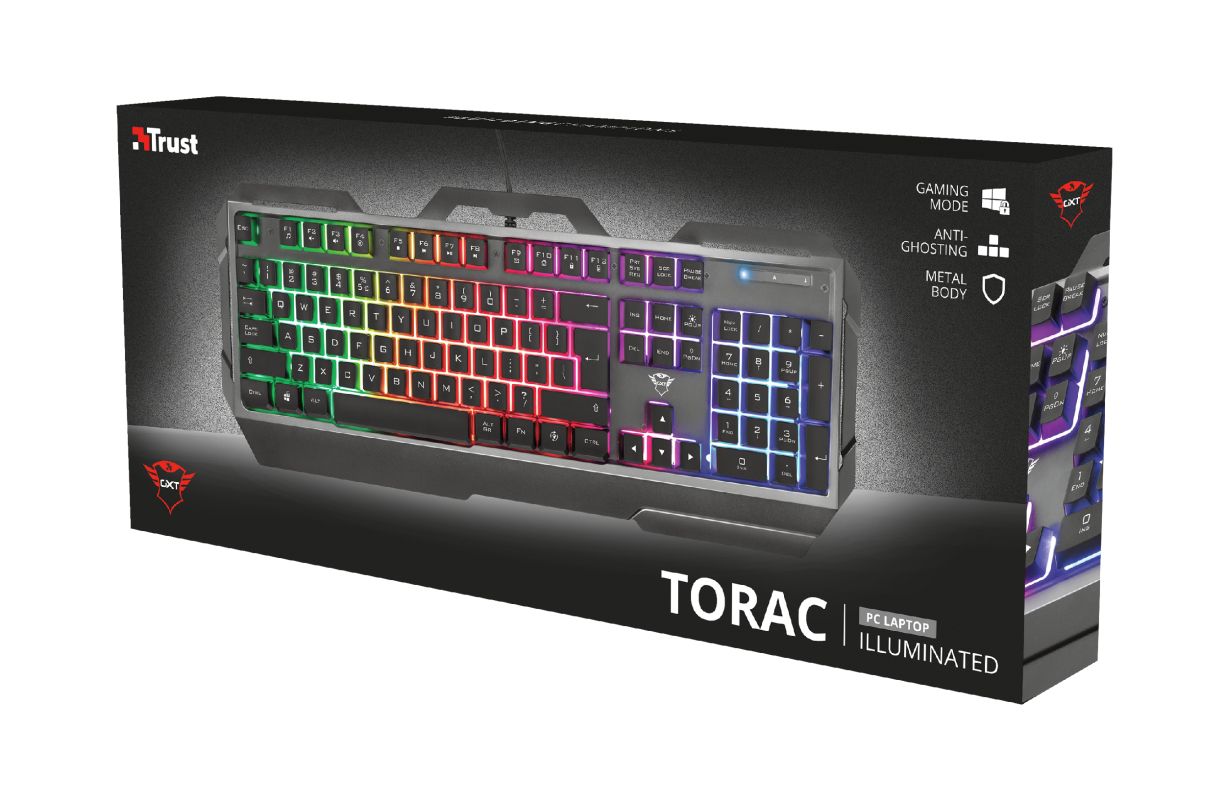 23742 - Teclado Gaming Trust GXT 856 Torac Multimedia Diestro Retroiluminado LED RGB QWERTY 104 Teclas USB Cable 1.8m Negro (23742)