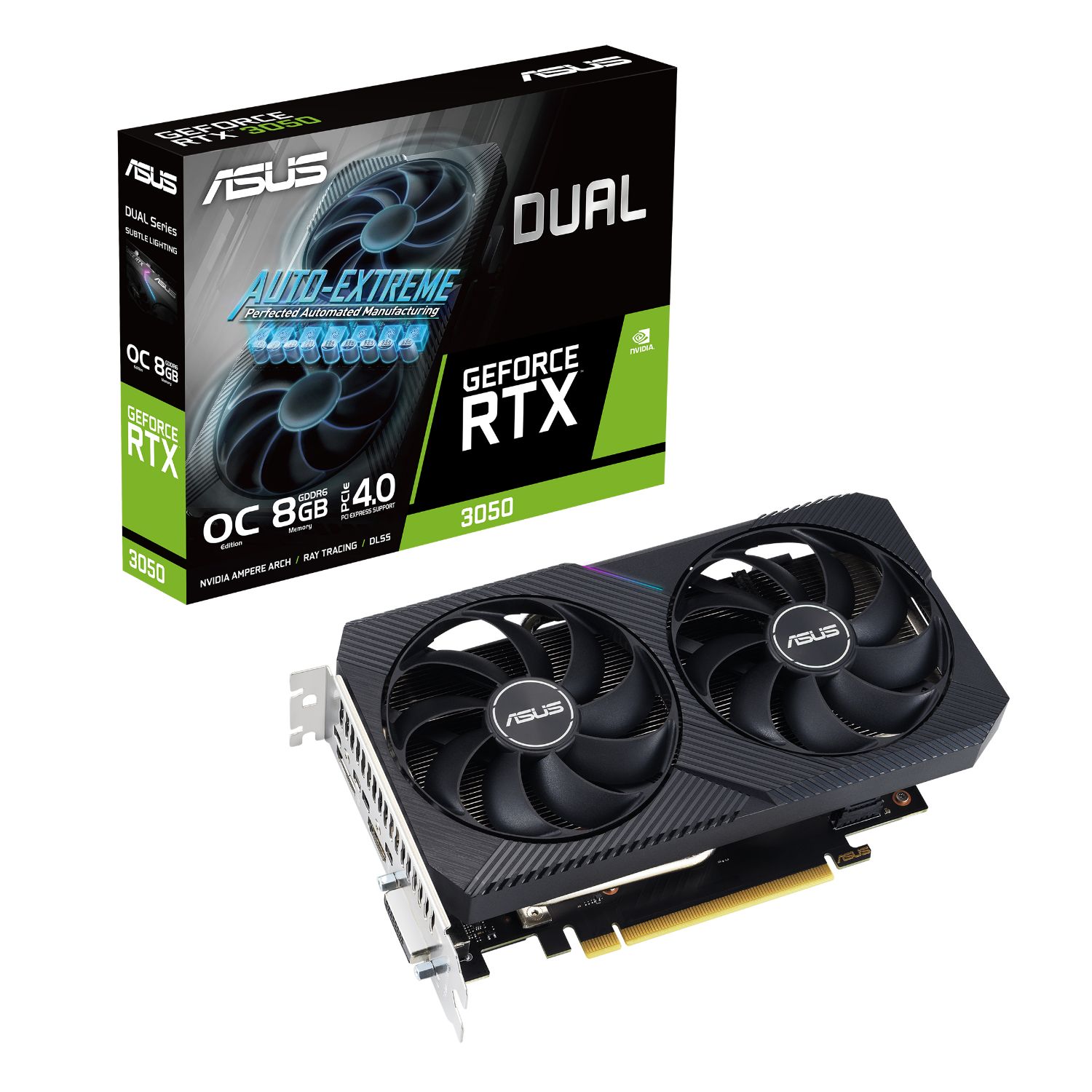 90YV0GH6-M0NA00 - Tarjeta Grfica ASUS Nvidia GeForce DUAL-RTX3050-O8G-V2 8Gb GDDR6 1xDP 1.4a 1xDVI-D 1xHDMI 2.1 PCIe 4.0 HDCP 2.3 RGB Nvidia G-Sync OpenGL 4.6 (90YV0GH6-M0NA00)