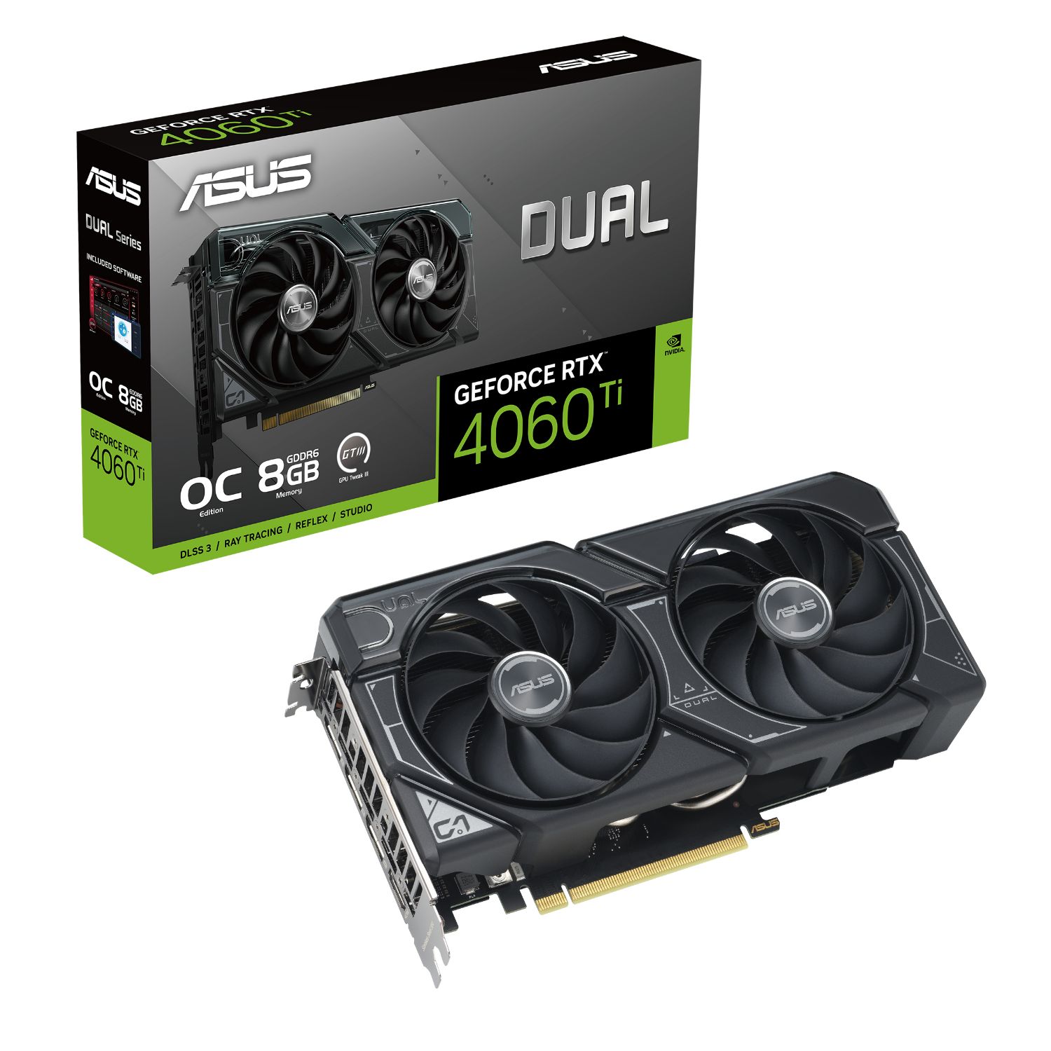 90YV0J40-M0NA00 - ASUS Nvidia GeForce DUAL-RTX4060TI-O8G 8Gb GDDR6 3xDP 1xHDMI PCIe 4.0 HDCP 2.3 OpenGL 4.6 (90YV0J40-M0NA00)