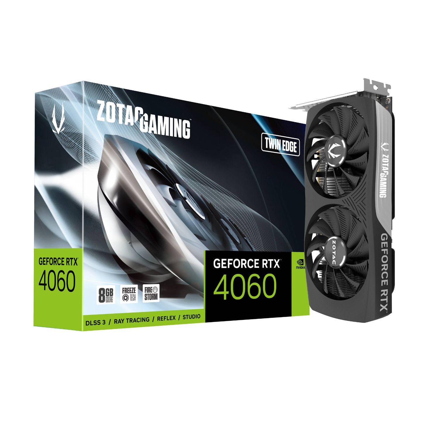 ZT-D40600E-10M - Zotac GeForce RTX 4060 Twin Edge 8Gb GDDR6 1xHDMI 3xDP PCIe 4.0 HDCP 2.3 OpenGL 4.6 (ZT-D40600E-10M)