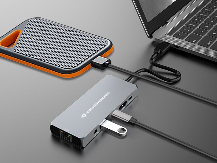 DONN22G - Docking Station CONCEPTRONIC 6en1 USB4 a HDMI/2.5GbE/USB-C PD 100W/USB-C 3.1/USB-A 3.1/Audio Gris (DONN22G)