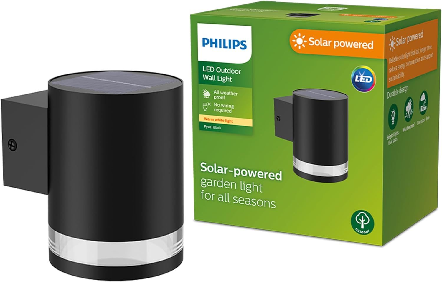 929003364701 - Aplique Pared Philips Fyce Solar LED 1.5W 2700K Sensor Da/Noche IP44 Negro (929003364701)