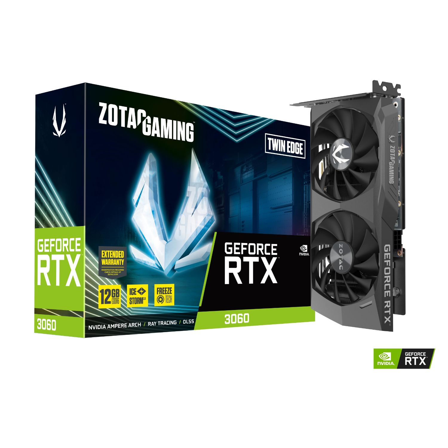 ZT-A30600E-10M - Zotac Nvidia GeForce RTX 3060 TWIN EDGE 12Gb GDDR6 3xDP 1.4a 1xHDMI 2.1 8xPCIe 4.0 HDCP OpenGL 4.6 (ZT-A30600E-10M)