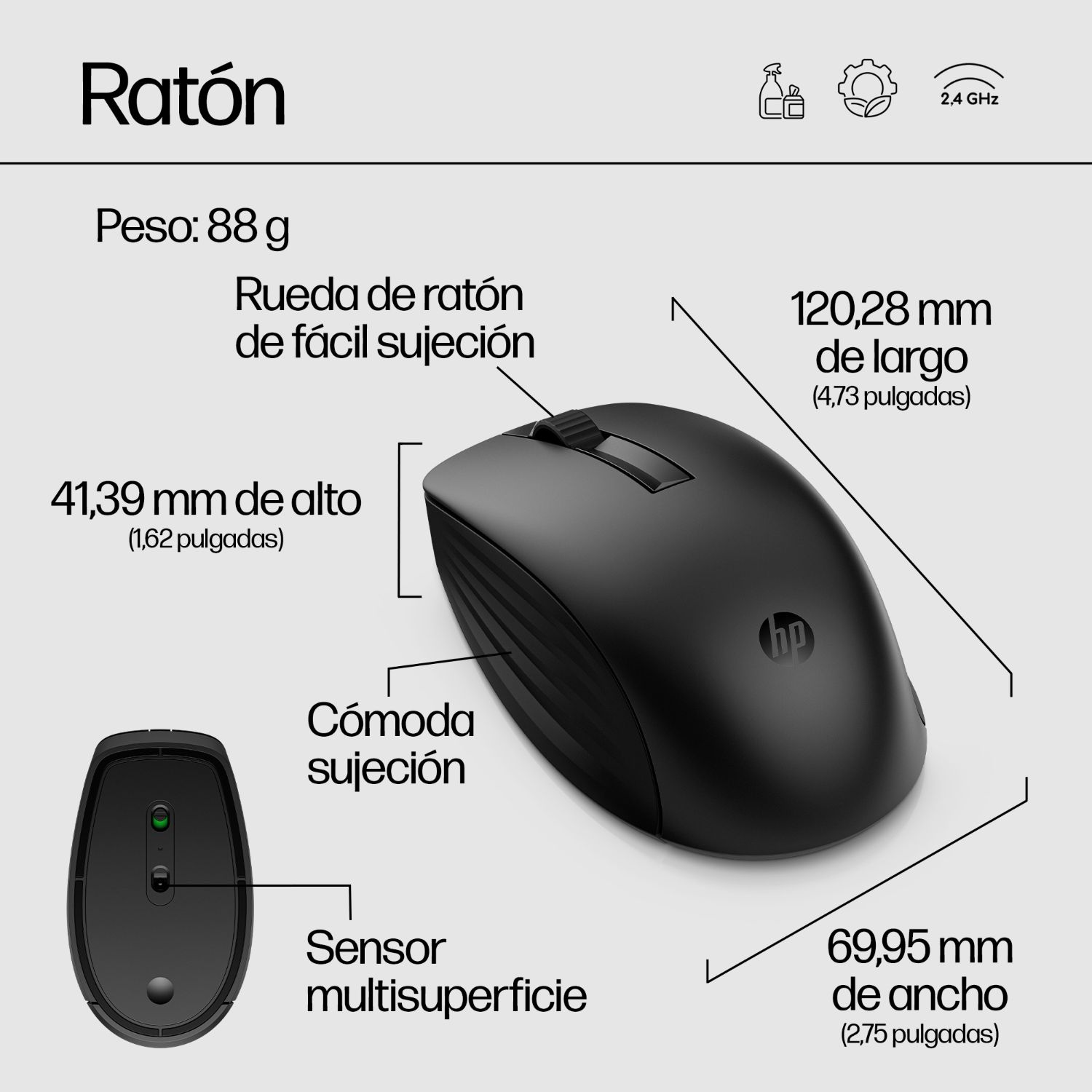 4R013AA - Teclado+Ratn HP 650 Wireless RF 2.4GHz Ambidextro 4000dpi Negro (4R013AA)
