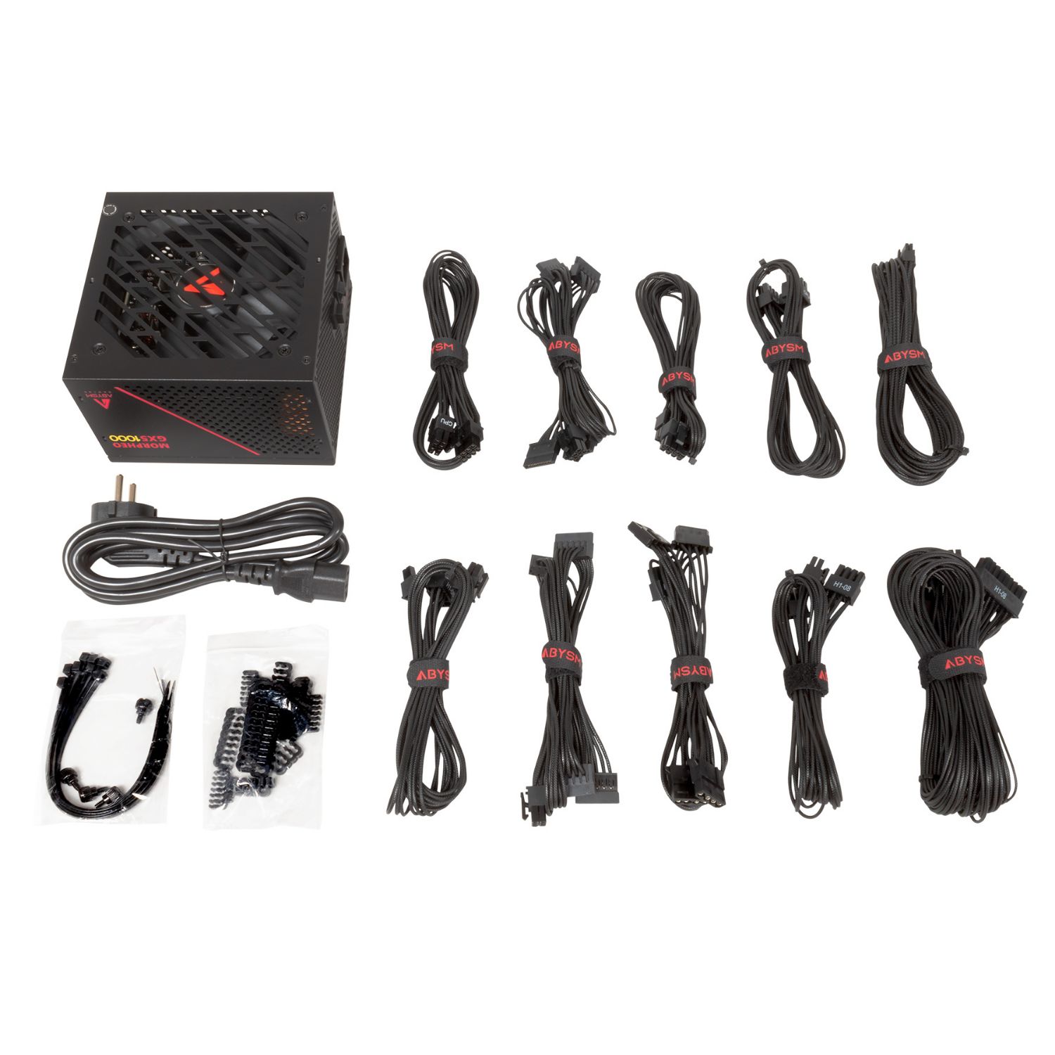 AB211001 - Fuente Abysm Morpheo GX5 ATX 1000W PFC Activo 12cm 20+4 pin ATX 4xMolex EPS 80 Plus Gold Negra/Roja (AB211001)