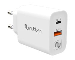 NBWALLCHUSBCW43 - Cargador Pared NUBBEH 43W Usb-A Usb-C QC3.0 Blanco (NBWALLCHUSBCW43)