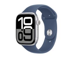 MWWL3QL/A - Apple Watch Series 10 GPS 46mm Caja de aluminio Plata/Correa deportiva azul denim, Talla S/M (MWWL3QL/A)