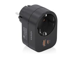 ASPS-1A1C07-BK - Enchufe AISENS 1Toma Schuko, 1Usb-C 20W PD, 1Usb-A 20w, Negro (ASPS-1A1C07-BK)