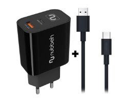 NBWALLCHB/NBCABLACB - Cargador de Pared NUBBEH PD 3.0 30W + Cable USB-A a USB-C 60W Negro (NBWALLCHB/NBCABLACB)