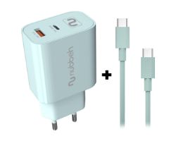 NBWALLCHT/NBCABLCCT - Cargador de Pared NUBBEH Bhoot PD 3.0 30W + Cable Borealis USB-C/USB-C QC 3.0 60W 1.5m Turquesa (NBWALLCHT/NBCABLCCT)