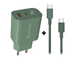 NBWALLCHG/NBCABLCCG - Cargador de Pared NUBBEH Bhoot PD 3.0 30W + Cable Borealis USB-C/USB-C QC 3.0 60W 1.5m Verde (NBWALLCHG/NBCABLCCG)