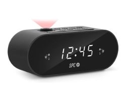 4586N - Radiodespertador SPC FRODI MAX pantalla LED, y funcin para ver la hora reflejada en techo. Incorpora un compartimento para una pila de reserva y asegurarte as de que siempre suena, aunque no est conectado a la red. (4586N)