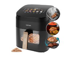 A01_EU01_101135 - Freidora de aire CECOTEC Cecofry&Grill Smokin 6500 con doble grill y ahumador para dorado perfecto y sabor de parrilla en carnes, capacidad de 6,5 litros y potencia de 2200 W para platos saludables.(A01_EU01_101135)