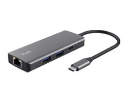 24968 - Adaptador Trust DALYX 6en1 USB-C a 2xUSB 2.0/2xUSB-C/1xHDMI/1xRJ45 Ethernet GbE Plata (24968)