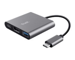 23772 - Adaptador Trust Dalyx 3en1 USB-C a USB-A 3.0/1xUSB-C 3.0/1xHDMI 1.4 Auminio/Negro (23772)