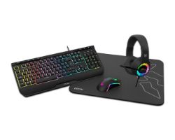 OUT3949 - Kit Gaming KROM Teclado/Ratn/Alfombrilla/Auriculares Negro (NXKROMKENYA) (OUT3949). Buen estado (nuevo). Caja deteriorada. Completo. (OUTLET)